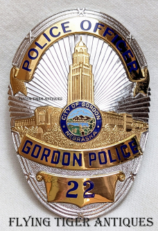 Gorgeous 1990s Gordon NE Police Officer Badge # 22 by Blackinton