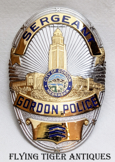 Gorgeous & Rare 1990s Gordon NE Police Sergeant Badge by Blackinton for J.P. Cooke of Omaha