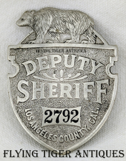 Nice 1910s-1920s Los Angeles Co CA Deputy Sheriff Bear Top Badge # 2792 Unmarked but by Chipron