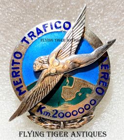 Ext Rare ca 1942 Spanish Civil Pilot Air Traffic Merit 2,000,000 KM Award in Enameled Silver