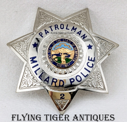 Beautiful ca 1970 Millard NE Police Patrolman Badge # 2 by Entenmann-Rovin