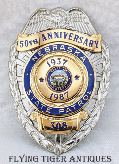 1987 Nebraska State Patrol 50th Anniversary Badge # 308 by Blackinton