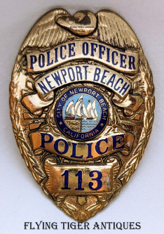 Beautiful Early 1970s Newport Beach CA Police Officer Badge #113 by Entenmann-Rovin