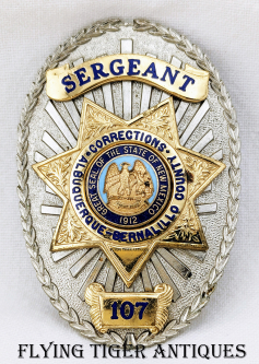 1970s-1980s Albuquerque-Bernalillo Co NM Corrections Sergeant Badge # 107 by Entenmann