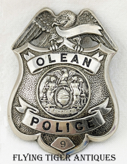 Beautiful Large ca 1900 Olean NY Police Badge # 9