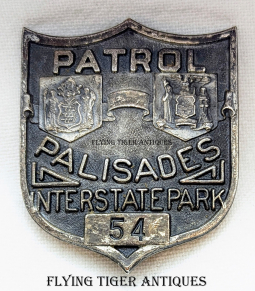 Rare 1920s Palisades Interstate Park NY & NJ Patrol Officer Badge #54 by Robbins