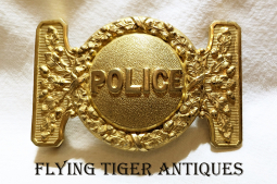 Beautiful Heavy ca 1900 Gilt Brass Police Belt Buckle