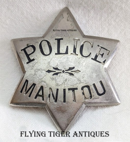 Wonderful Old West Circa 1880 Manitou (Springs) Colorado Police 6-pt Star Badge