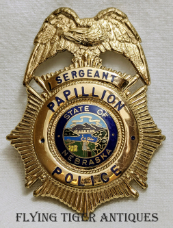 Late 1990s Papillion NE Police Sergeant badge by Blackinton