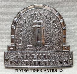 Rare 1930s U.S. Prison Service Penal Institutions Guard Hat Badge by Robbins