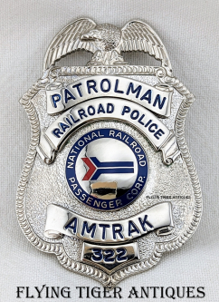 Rare 1970s-1980s AMTRAK Railroad Police Patrolman Badge # 322 by Blackinton