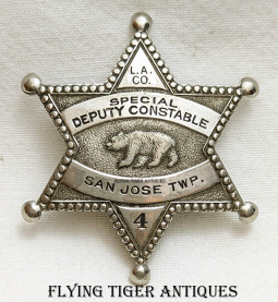 Great 1920s San Jose Township Los Angeles CA Special Deputy Constable Badge #4 by Chipron