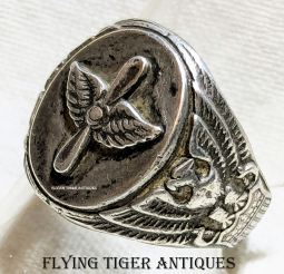 1930s-WWII USAC/USAAF Sterling Silver Ring with Winged Prop Size 8