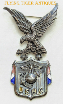 Gorgeous WWII USMC Large Suspension Type Sweetheart Pin in Enameled Sterling Silver