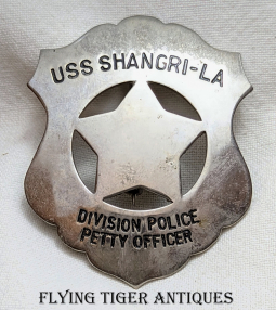 Ext Rare WWII ca 1944 USN Aircraft Carrier CV-38 USS Shangri-La Division Police Petty Officer Badge