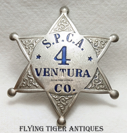 Society for the Prevention of Cruelty to Animals Badge No 4 Ventura Co. CA