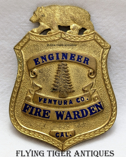 Ventura Co. CA Fire Warden Engineer Ca 1930s Badge