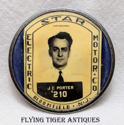 Great WWII era Worker Photo ID Badge of JC Porter at Star Electric Motor Co Bloomfield NJ