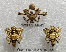 WWI US Army Sweetheart Earrings & Pin Set in 14K Gold