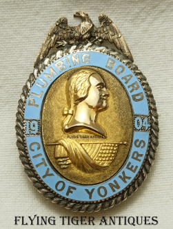 Stunningly Gorgeous 1904 Yonkers NY Plumbing Board Badge in Heavy 10K Gold & Silver