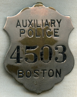 Scarce 1930's Boston, MA Auxiliary Police Badge #4503