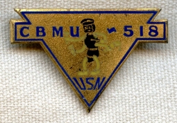 Beautiful WWII US Navy 518th Constuction Battalion Mobile Unit (CBMU) "Seabees" Sterling Badge