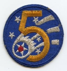 WWII USAAF 5th Air Force Patch "Thin 5, Small Star" Variant, Well Used