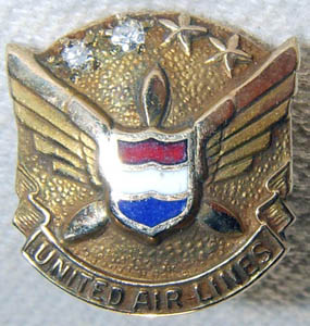 1960s United Air Lines 15 Years of Service Lapel Pin in 10K Gold with ...