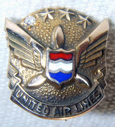 1960s United Air Lines 10 Years of Service Lapel Pin in 10K Gold ...