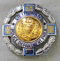 1960's - 1970's Philadelphia Police Lieutenant Badge in Sterling Silver. Excellent Condition