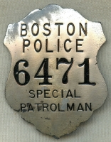 WWII Era Boston, MA Police Special Patrolman Badge Wartime Material. Rare w/ Bright Finish Remaining