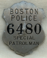 WWII Era Boston, Massachusetts Police Special Patrolman Badge in Wartime Shortage White Metal