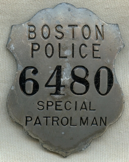 WWII Era Boston, Massachusetts Police Special Patrolman Badge in Wartime Shortage White Metal