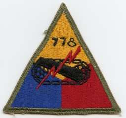 WWII US Army 778th Tank Battalion Patch with Hand-Applied Number