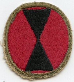 WWII US Army 7th Infantry Division (Hourglass) Shoulder Patch with Red Back