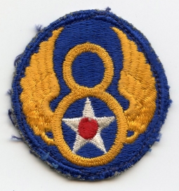 Scarce WWII USAAF 8th Air Force Patch "Single Bottom Loop, Yellow Embroidery" Variant