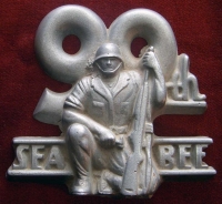 Rare WWII Desk Plaque for 90th NCB Naval Construction Battalion (Seabees) Made on Iwo Jima