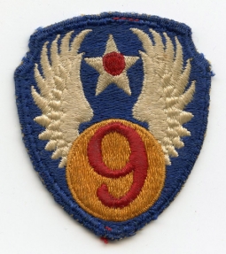 WWII USAAF 9th Air Force Patch "Pillowed 9" Variant, Lightly Used