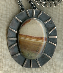 Fabulous Vintage 1960's - 70's Large Picture Agate Brooch w/necklace