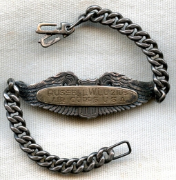 Wonderful 1935 US Air Corps Solo Flight Bracelet in Sterling and 10K Named to Russell W. Luzius