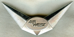 Circa 1968 Air West Pilot Hat Badge by Balfour in Rhodium-Plated Sterling