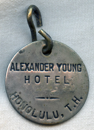 1920s-1930s Alexander Young Hotel Room Key Fob or Tag from Honolulu,  Territory of Hawaii: Flying Tiger Antiques Online Store