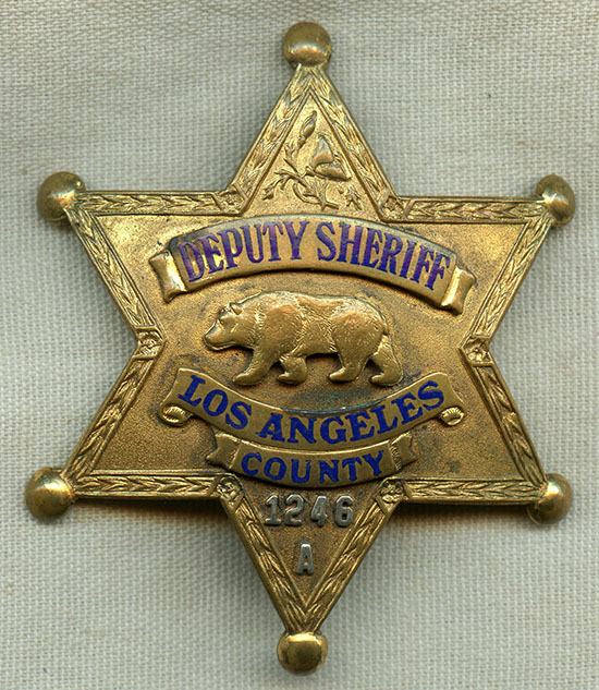 Late 30s - Early 40s Los Angeles Co. Dep Sher A Series Badge Given by ...