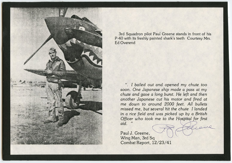 1990s Autograph of Flying Tiger USAAF Pilot Paul J. Greene, Wingman 3rd ...