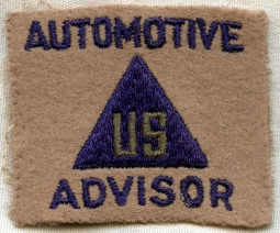 Rare WWII Civilian Tech/Factory Representative Shoulder Patch "Automotive Advisor"