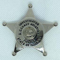 Ca 1980's - 90's Midcoast Aviation Investigator Badge, with State of Illinois. Police Powers