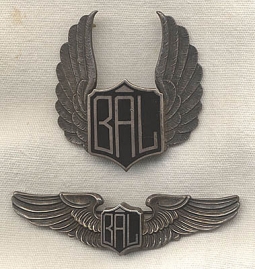 RARE Circa 1950 Blatz Air Lines Wing & Cap Badge in Sterling