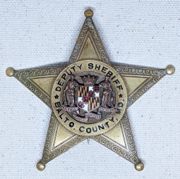 Wonderful HUGE 1920s - 1930s Baltimore Co Maryland Deputy Sheriff 5 Point Star Badge