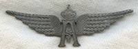 Extremely Rare Belgian Model 1918 Aviation Section Pilot Wing in Plated White Metal