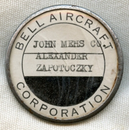 WWII Bell Aircraft Worker ID Badge for Subcontractor John Mehs Co.